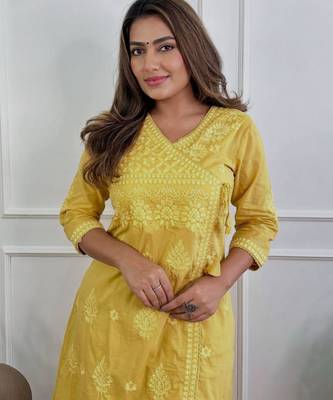 Mustard yellow embroidered kurta 3