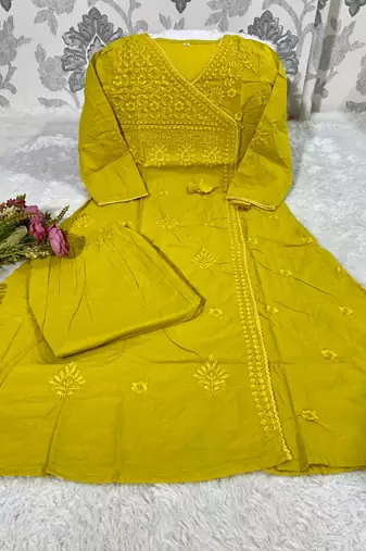 Mustard yellow embroidered kurta