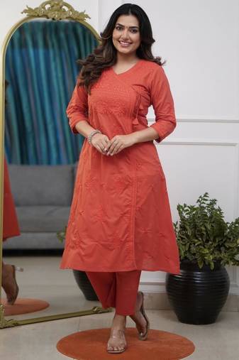 Rust orange kurta set