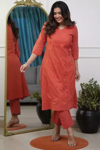 Rust orange kurta set