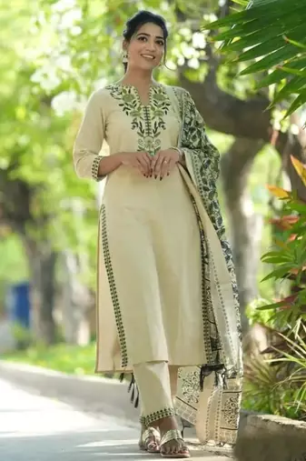 cream printed kurta set