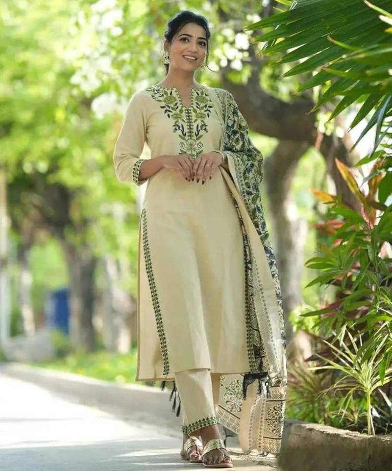 cream printed kurta set