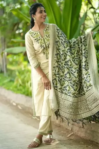 cream printed kurta set