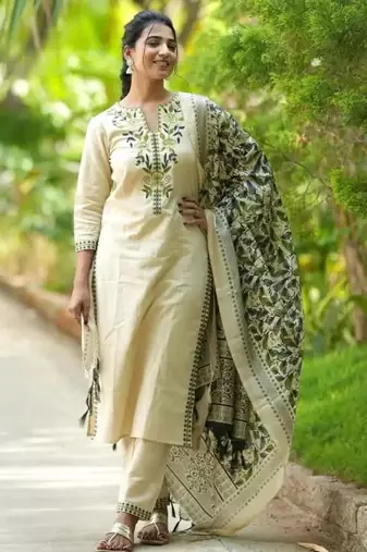 cream printed kurta set