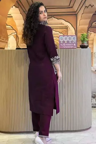 Wine embroidered kurta