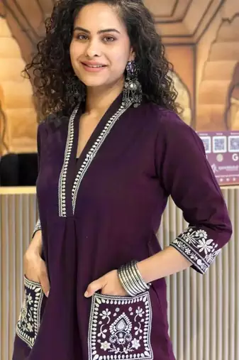 Wine embroidered kurta