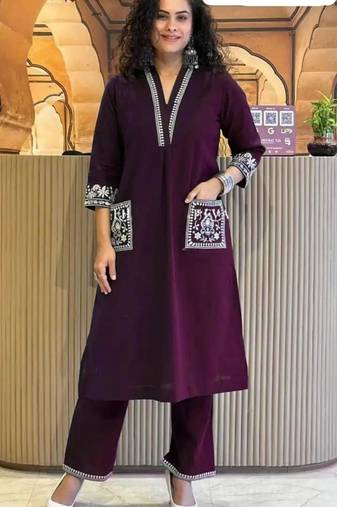 Wine embroidered kurta
