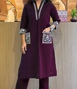 Wine embroidered kurta