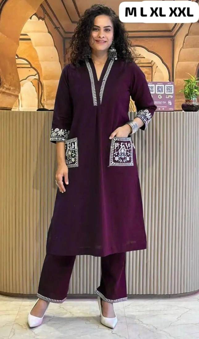 Wine embroidered kurta
