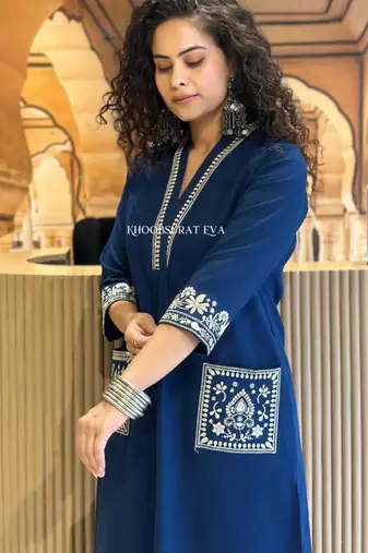 Blue embroidered kurta