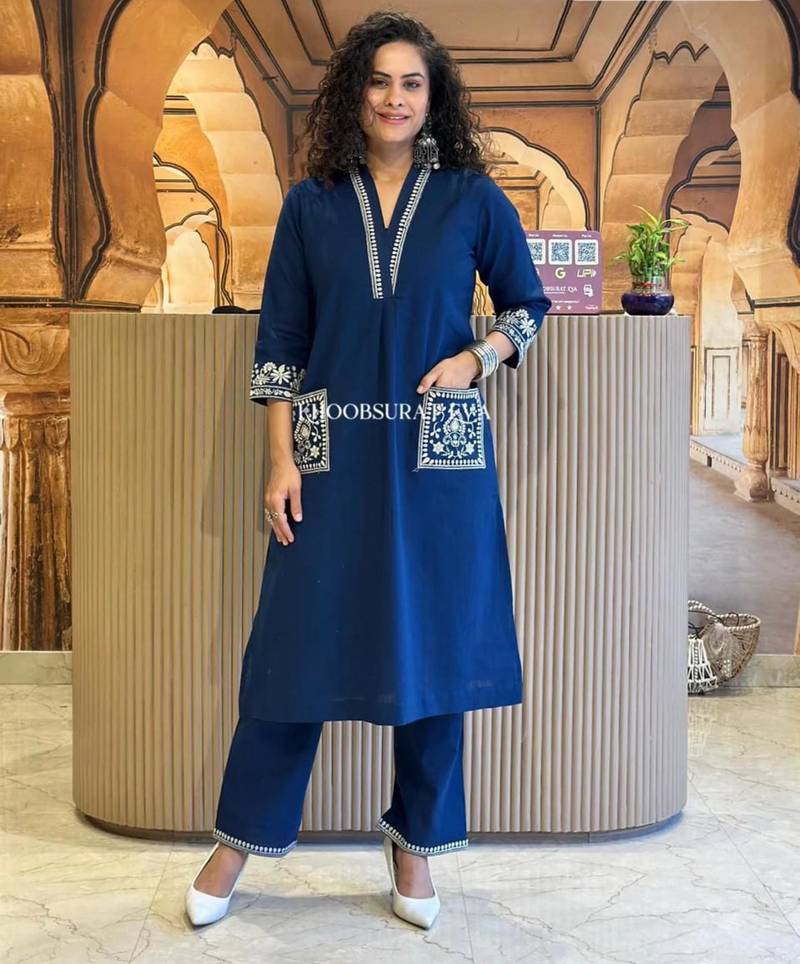 Blue embroidered kurta