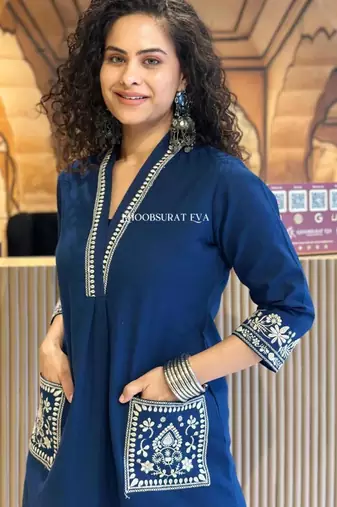 Blue embroidered kurta