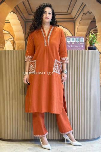 Orange festive kurta set