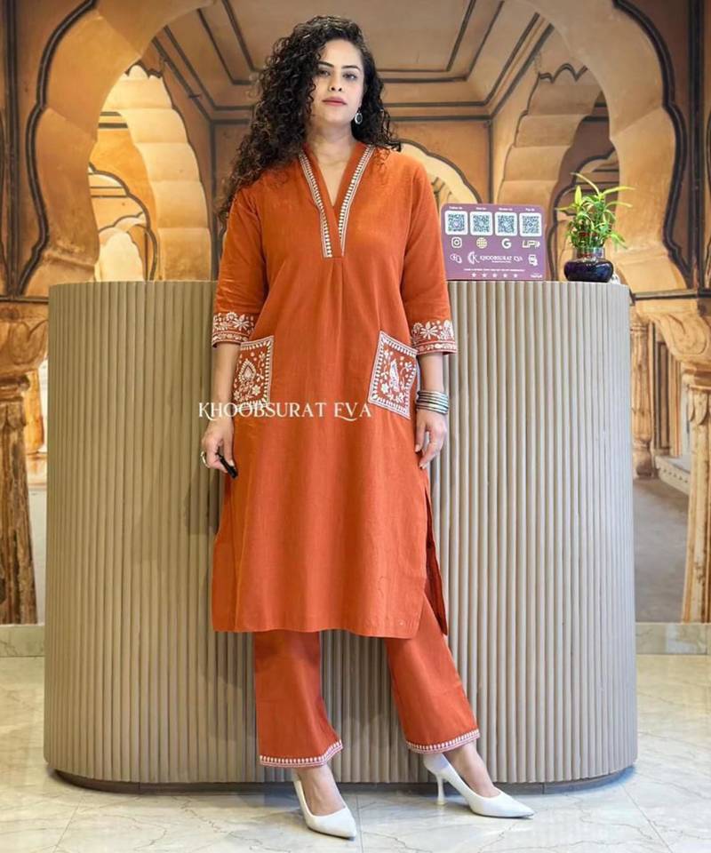 Orange festive kurta set