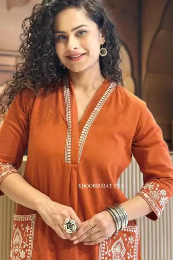 Orange festive kurta set
