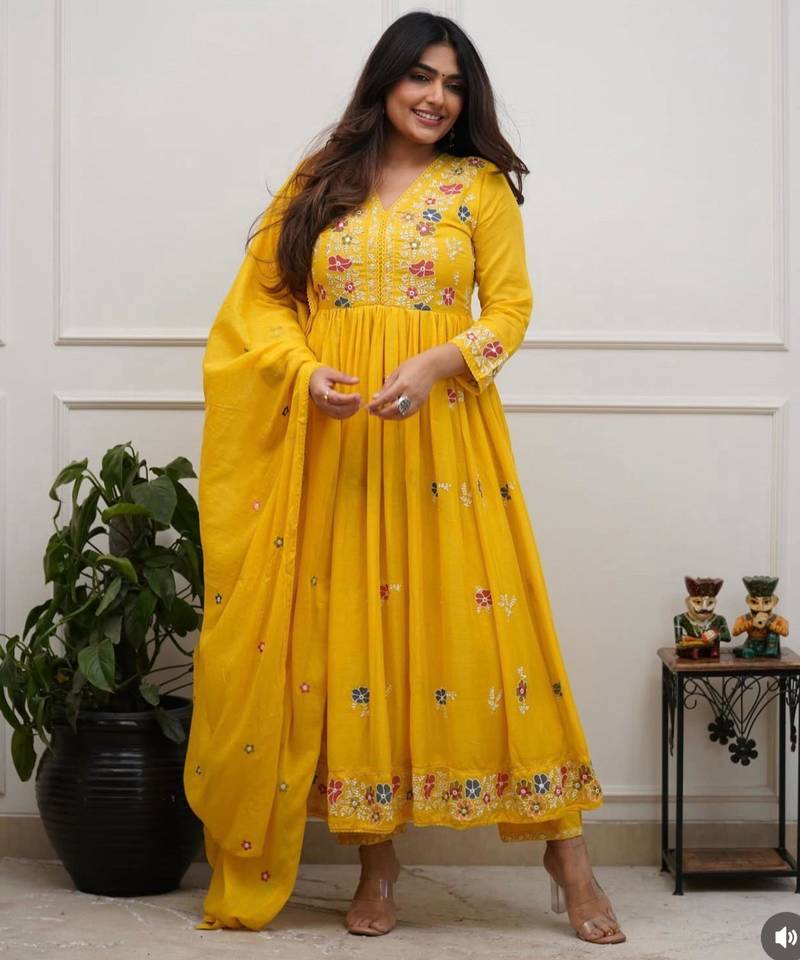 yellow flared kurta set