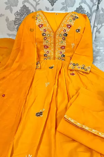 yellow flared kurta set