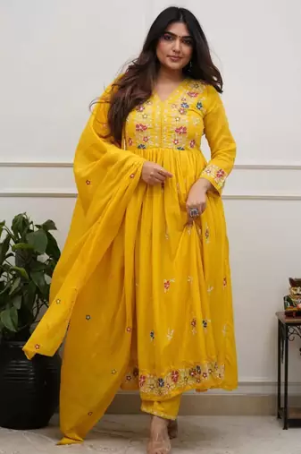 yellow flared kurta set