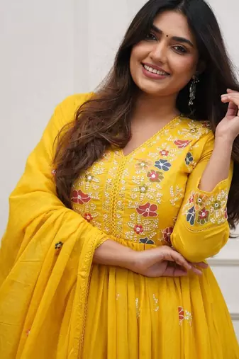 yellow flared kurta set
