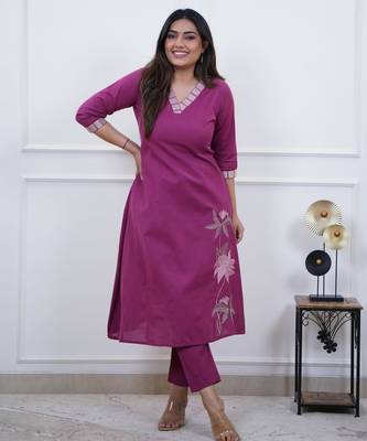 Rani-pink embroidered kurta 1