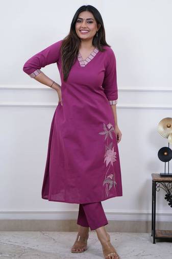 Rani-pink embroidered kurta