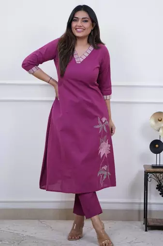 Rani-pink embroidered kurta