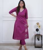 Rani-pink embroidered kurta
