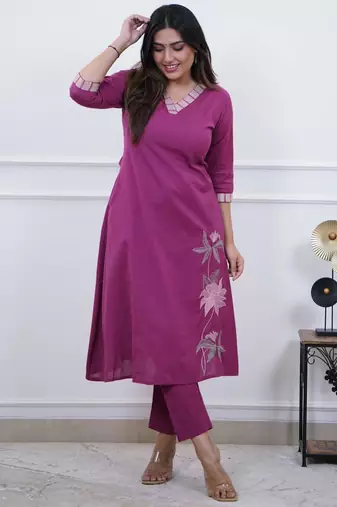 Rani-pink embroidered kurta