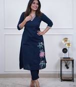 Navy blue embroidered kurta