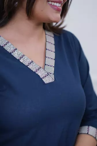 Navy blue embroidered kurta