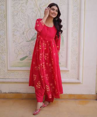 Red embroidered anarkali set 2