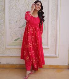 Red embroidered anarkali set