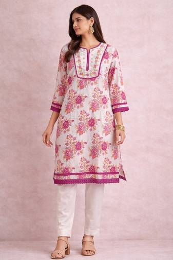 Floral printed cotton kurta