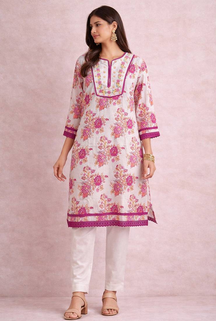 Floral printed cotton kurta