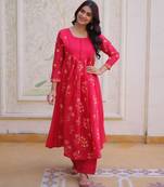 Red embroidered anarkali set