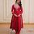 red embroidered flared kurta set