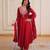 red embroidered flared kurta set