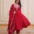 red embroidered flared kurta set