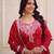 red embroidered flared kurta set