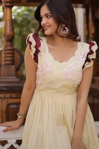 Dar-cream embroidered anarkali set