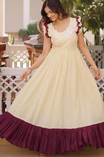 Dar-cream embroidered anarkali set