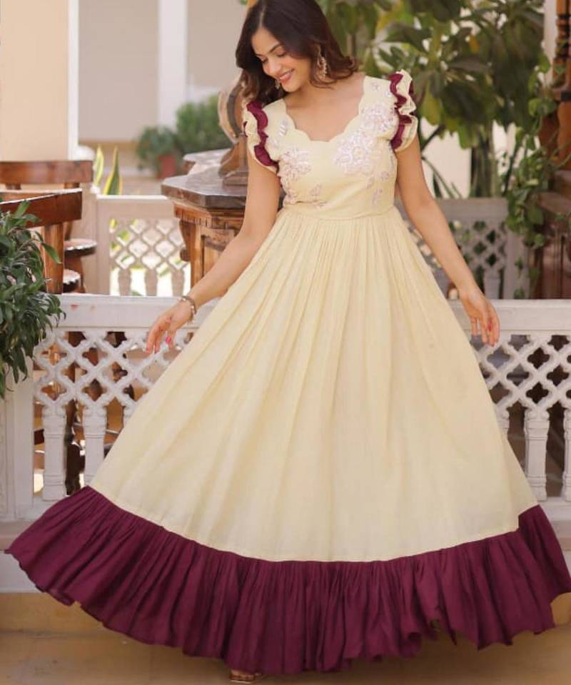 Dar-cream embroidered anarkali set