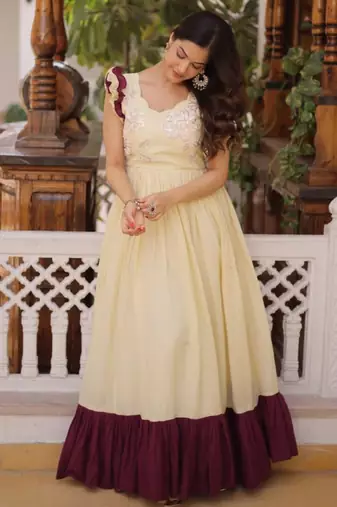 Dar-cream embroidered anarkali set