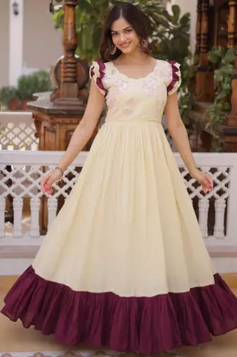 Dar-cream embroidered anarkali set