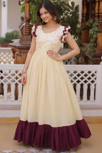 Dar-cream embroidered anarkali set
