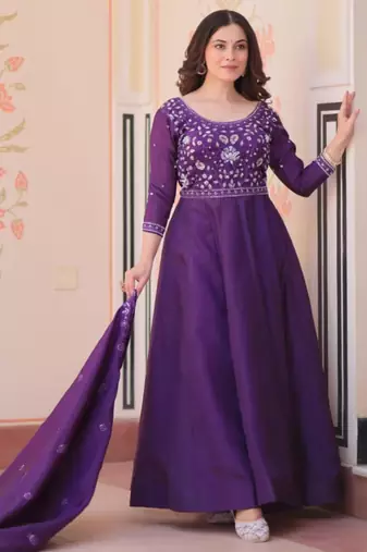 Purple embroidered anarkali set