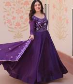 Purple embroidered anarkali set