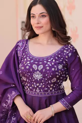 Purple embroidered anarkali set