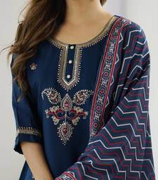 Navy blue embroidered kurta set with dupatta