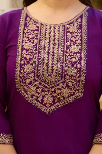 purple embroidered kurta set